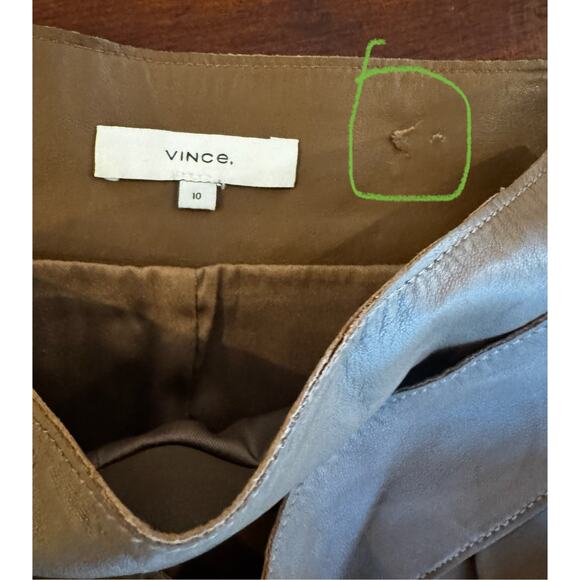 Vince Midi Skirt Tan Belted Lamb Leather A-line High Waist Luxe Minimalist Sz 10 - Picture 7 of 14